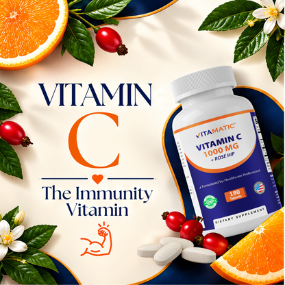 Vitamatic Vitamin C 1000 mg with Rose Hip 25 mg – 180 Tablets