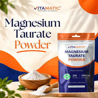 Magnesium Taurate Powder 1000 mg Per Serving, 250g Pouch
