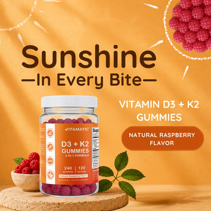 Vitamatic Vitamin D3 + K2 with Calcium Gummies, 240 Count