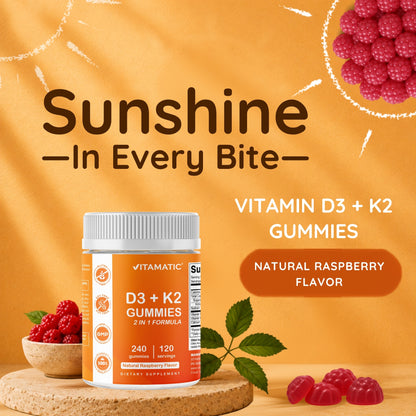 Vitamatic Vitamin D3 + K2 with Calcium Gummies, 240 Count