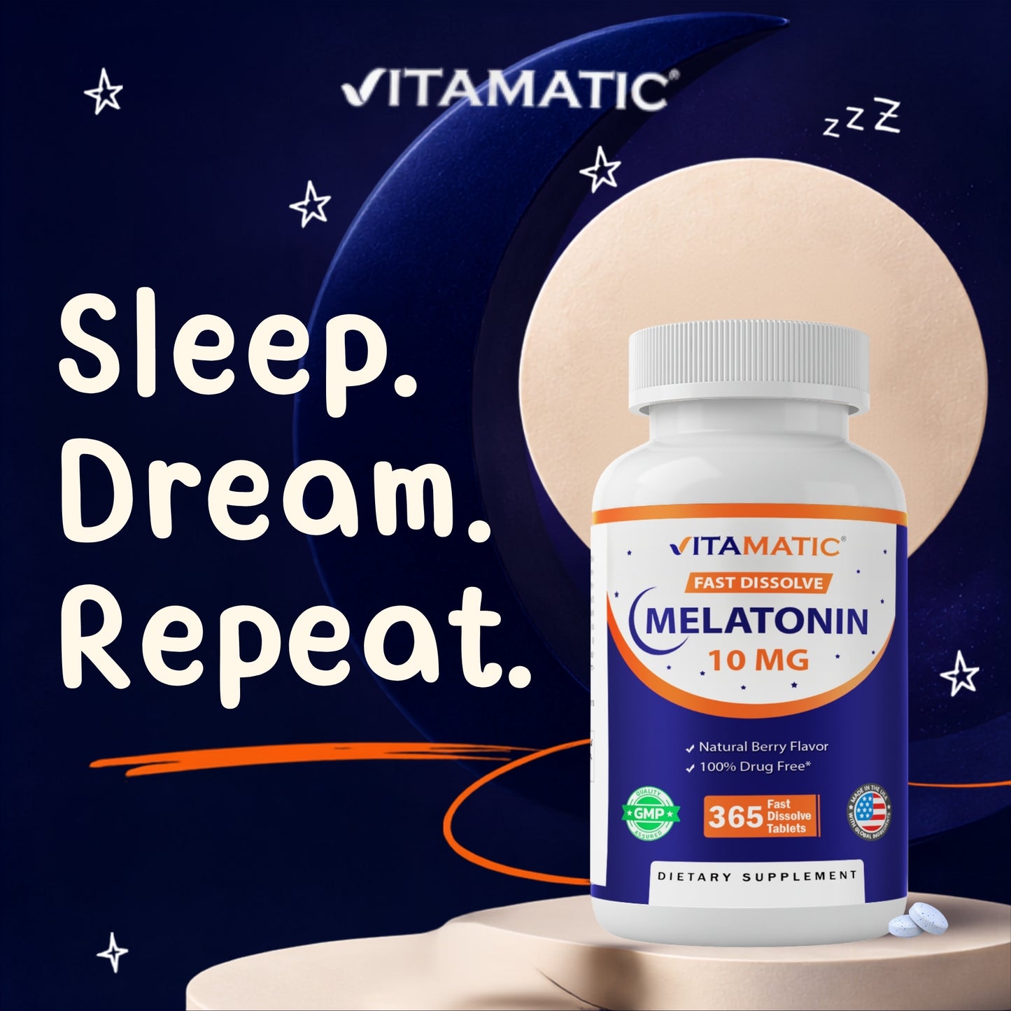 Vitamatic Melatonin 10mg Fast Dissolve, 365 Tablets
