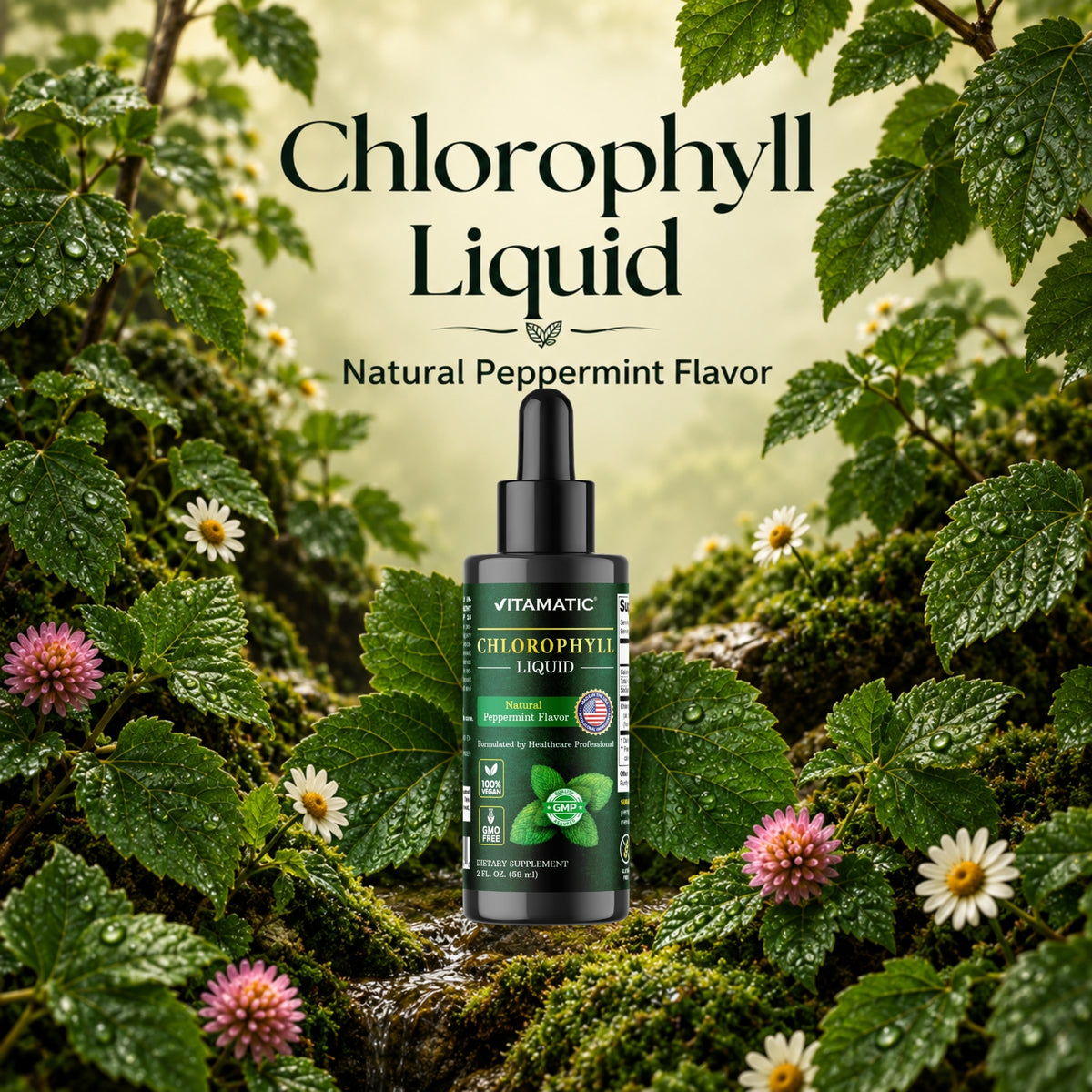 Vitamatic Liquid Chlorophyll 50mg, Natural Peppermint Flavor, 2 Fl OZ