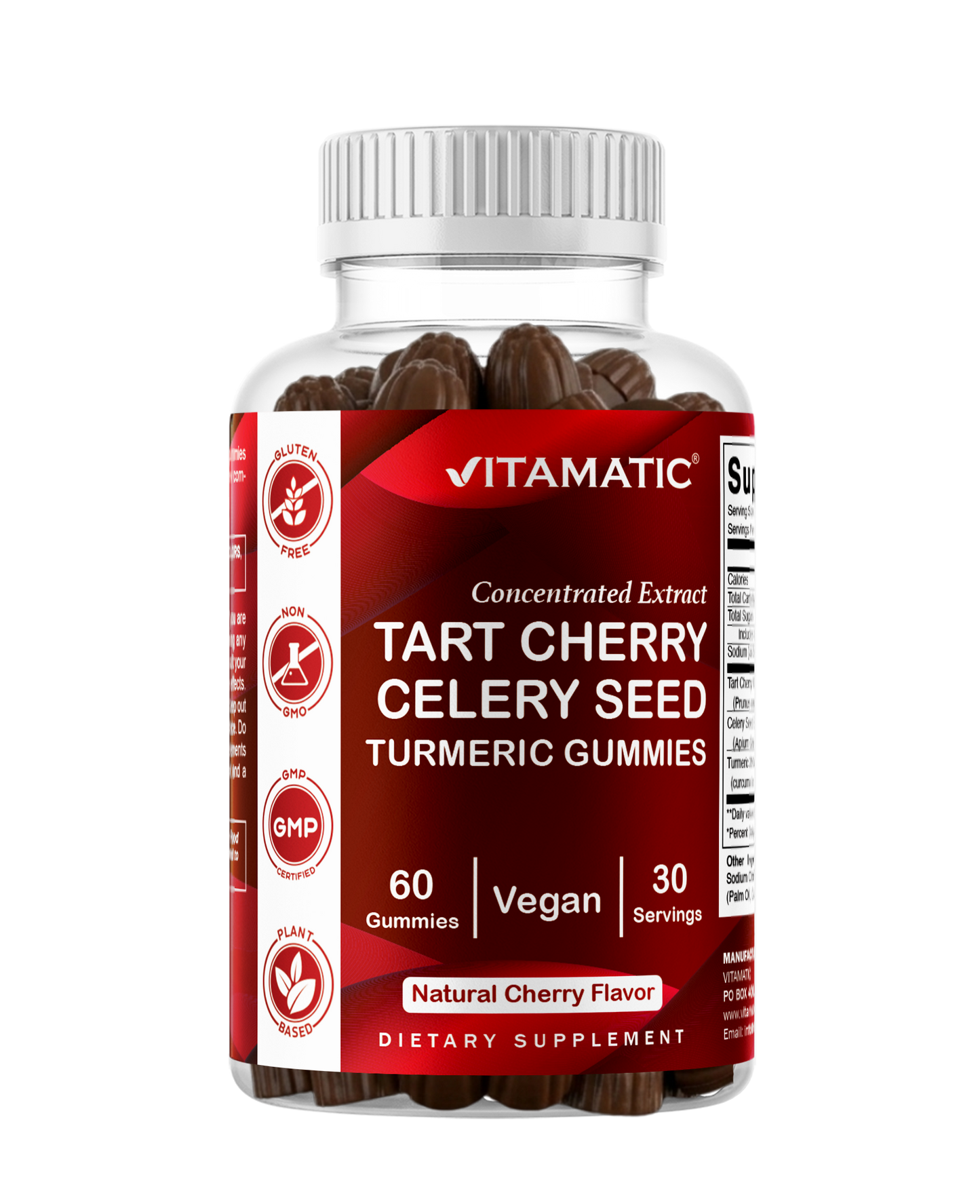 Vitamatic Tart Cherry (360 mg) with Celery Seed (30 mg) 10:1 Extract & Turmeric 20:1 Extract (10 mg) - (Per Serving/2 Gummies) - 60 Gummies