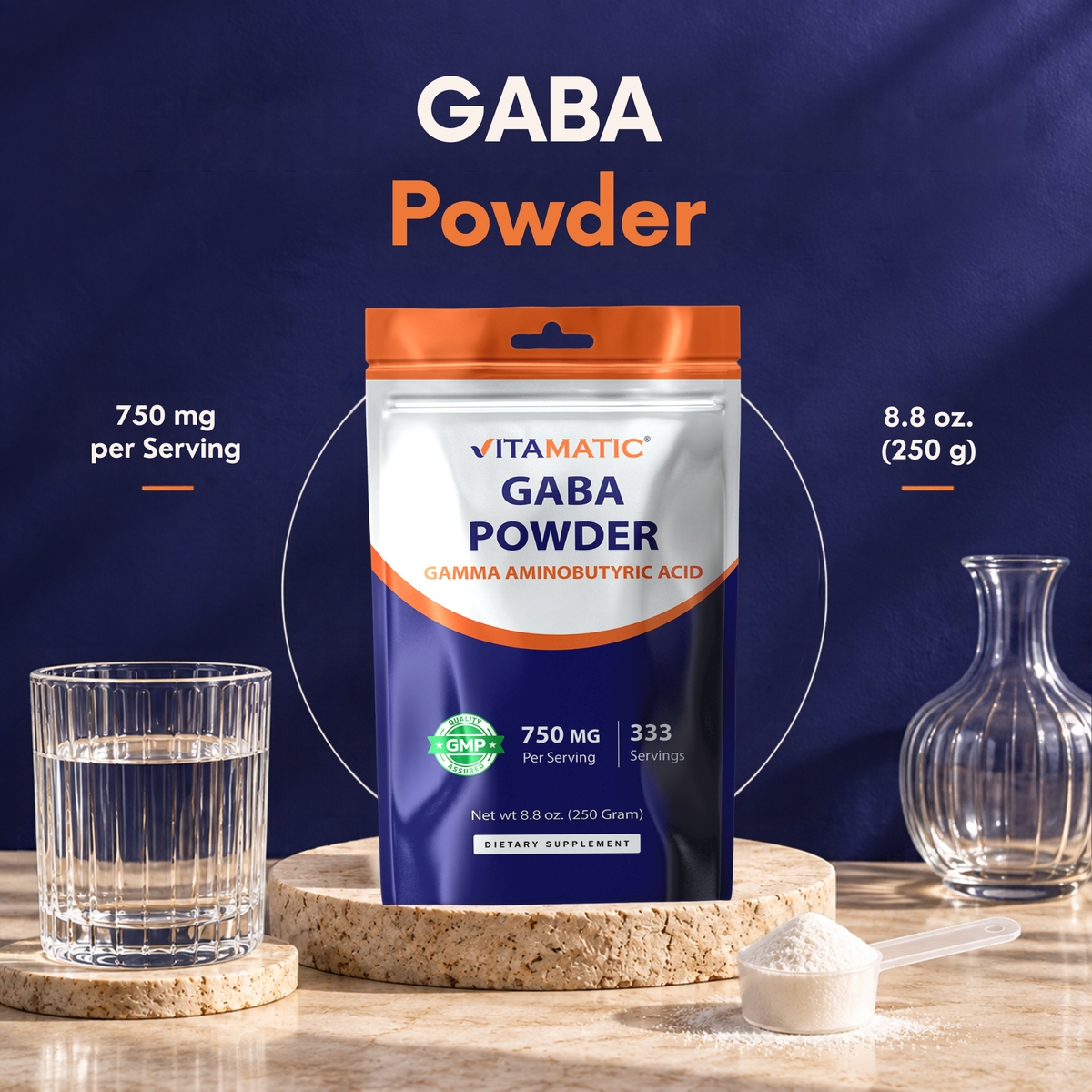 GABA Powder 750mg Per Serving, 250g Pouch