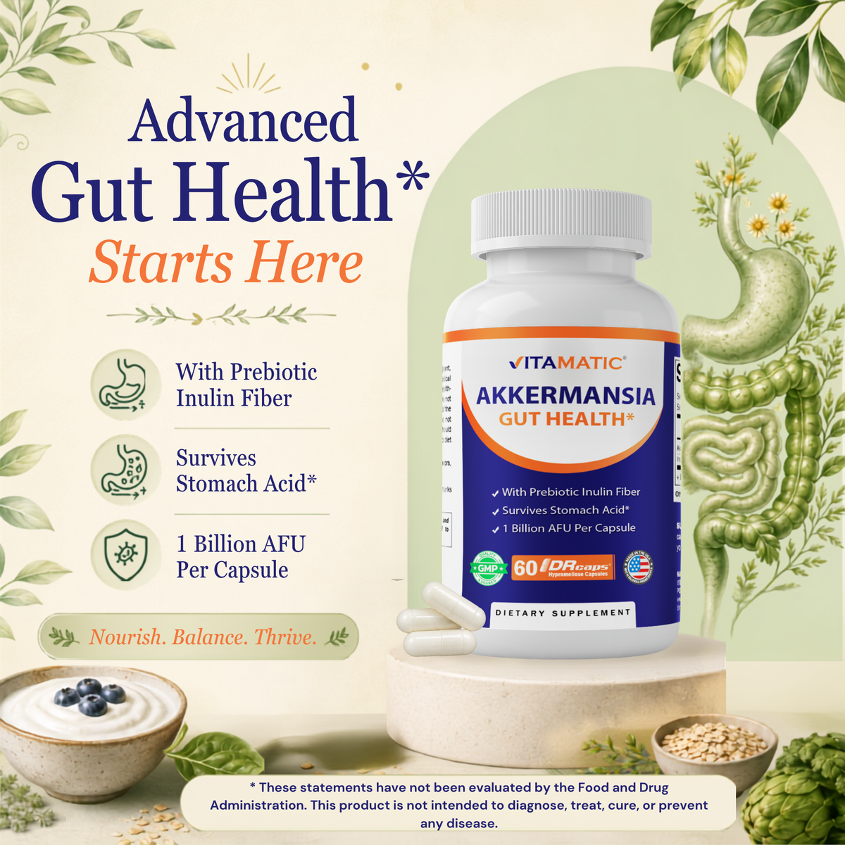 Vitamatic Akkermansia Muciniphila Gut Health, 60 DR Capsules