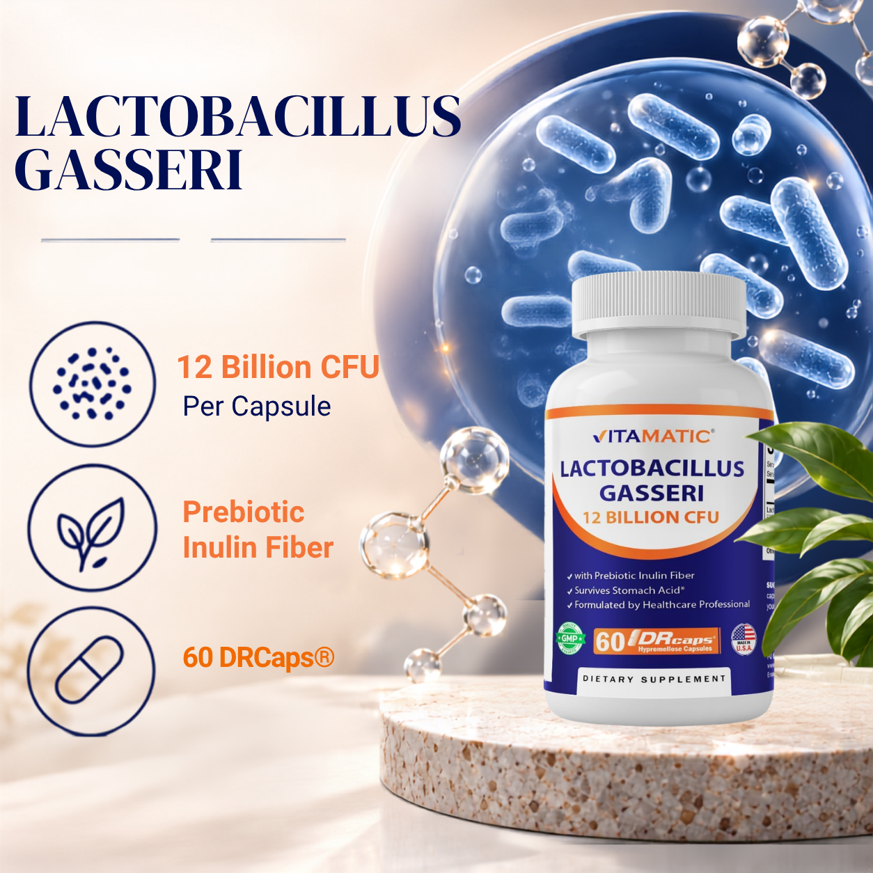 Vitamatic Lactobacillus Gasseri 12 Billion CFU, 60 DR Capsules