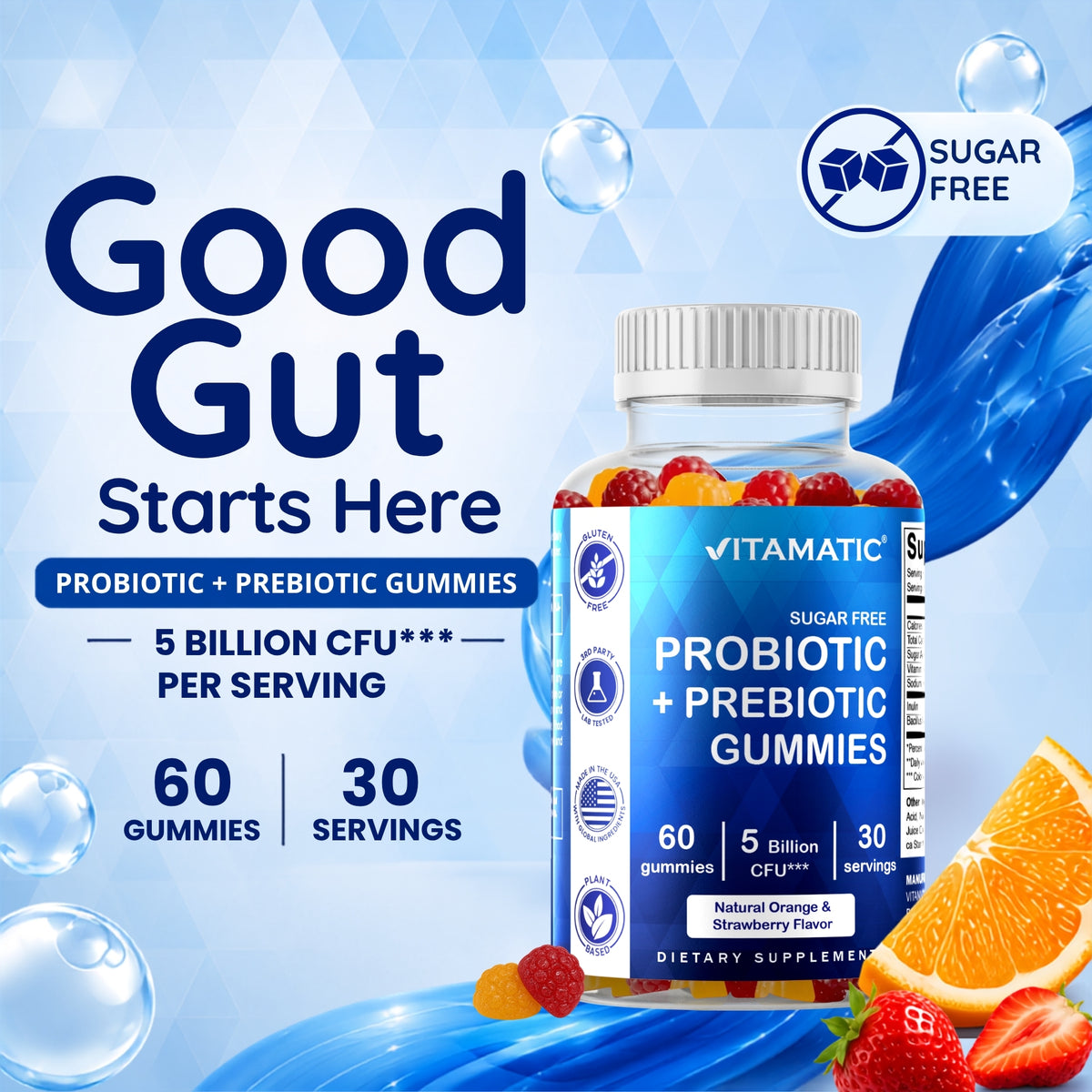 Vitamatic Sugar Free Probiotic 5 Billion CFU, 60 Gummies