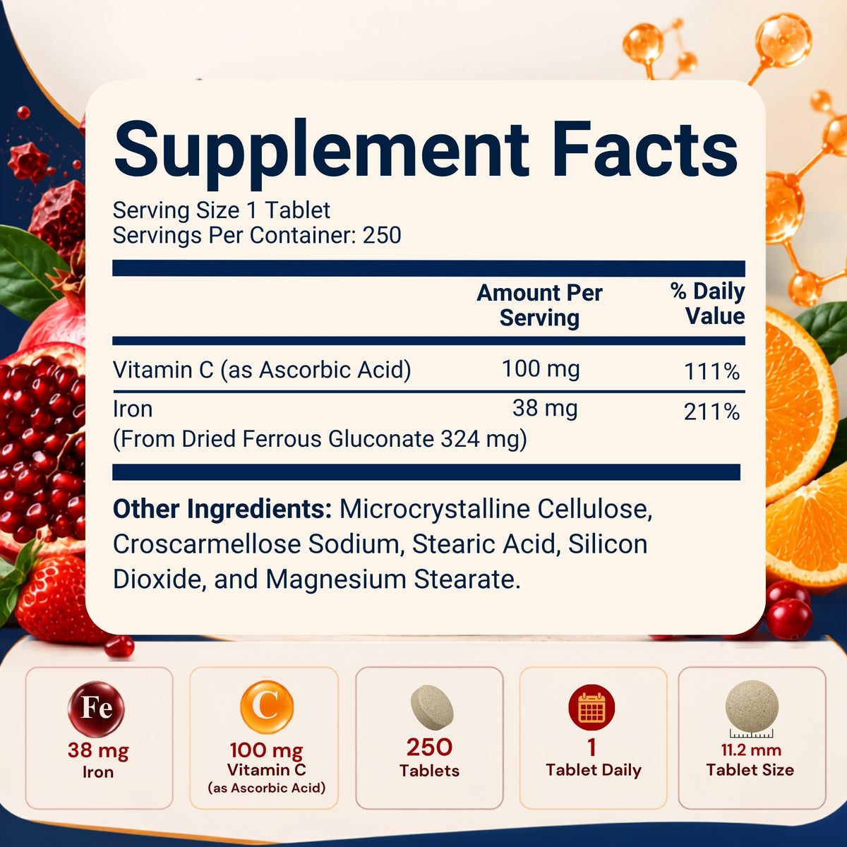Vitamatic Ferrous Gluconate 324mg + Vitamin C, 250 Tablets