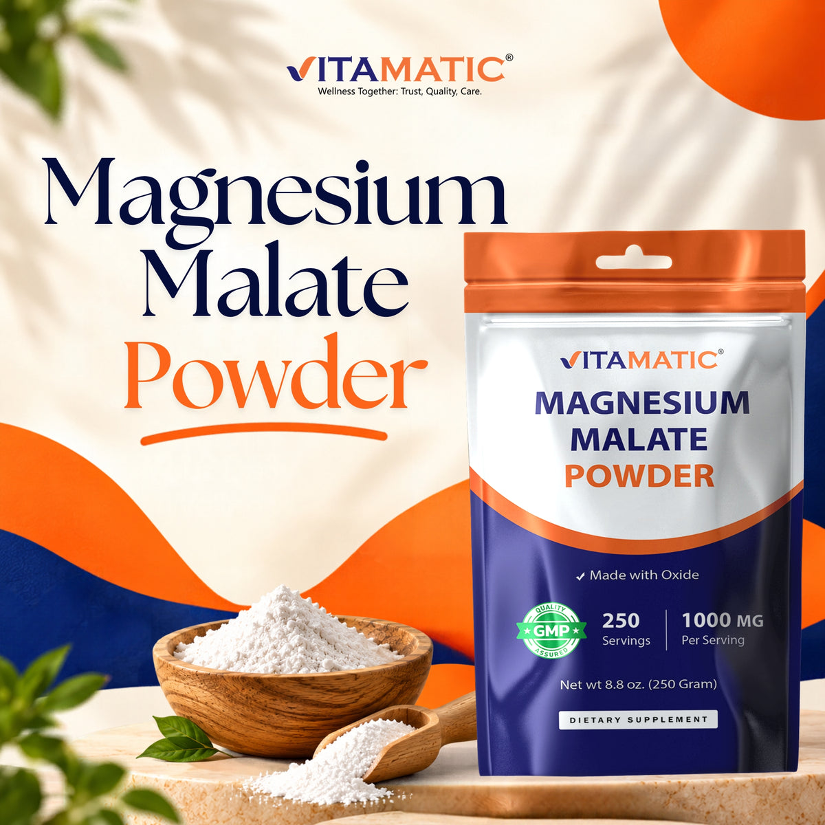 Magnesium Malate Powder 1000mg Per Serving, 250g Pouch