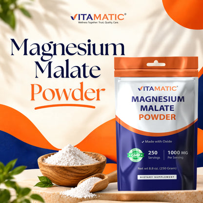 Magnesium Malate Powder 1000mg Per Serving, 250g Pouch