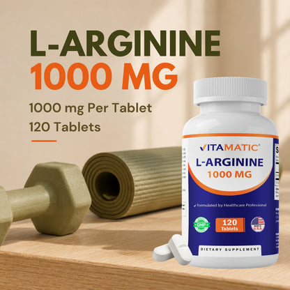 Vitamatic L-Arginine 1000 mg Tablets – 120 Count – Amino Acid Supplement