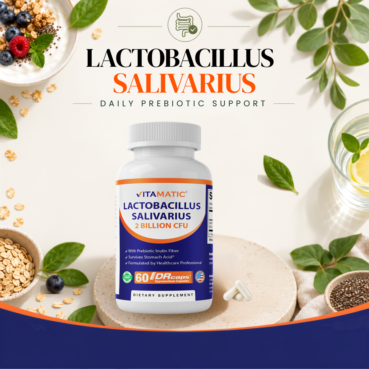 Lactobacillus Salivarius 2 Billion CFU, 60 Capsules