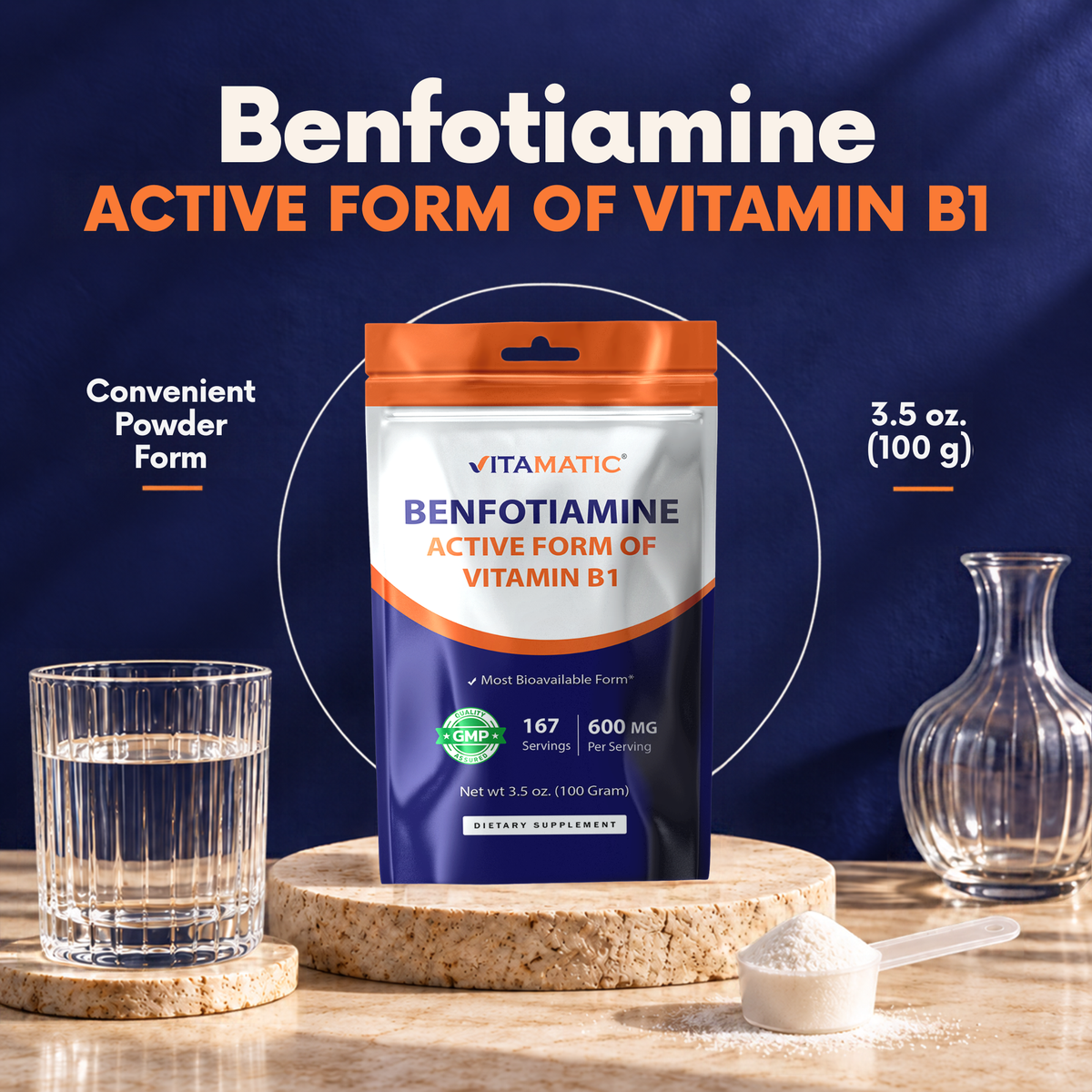 Benfotiamine Powder 600mg Per Serving, 100g Pouch