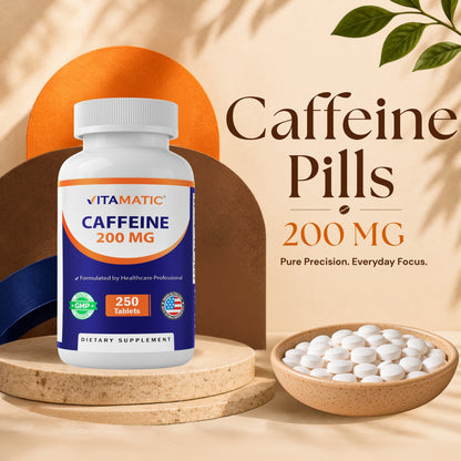 Vitamatic Caffeine Pills 200mg, 250 Vegetarian Tablets