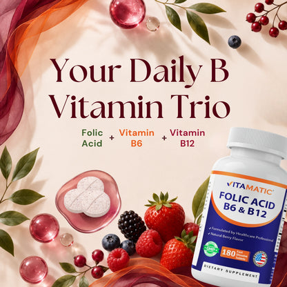Vitamatic Folic Acid with B6 & B12, 180 Tablets