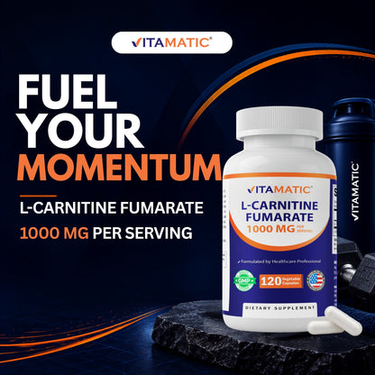 Vitamatic L-Carnitine Fumarate 1000mg, 120 Veg Capsules