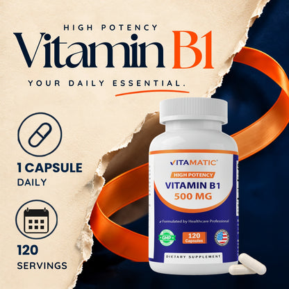 Vitamatic Vitamin B1 Thiamine 500mg, 120 Capsules