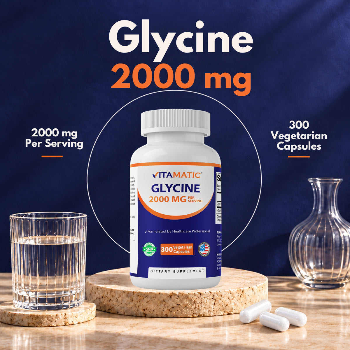 Glycine 2000mg Per Serving, 300 Veg Capsules