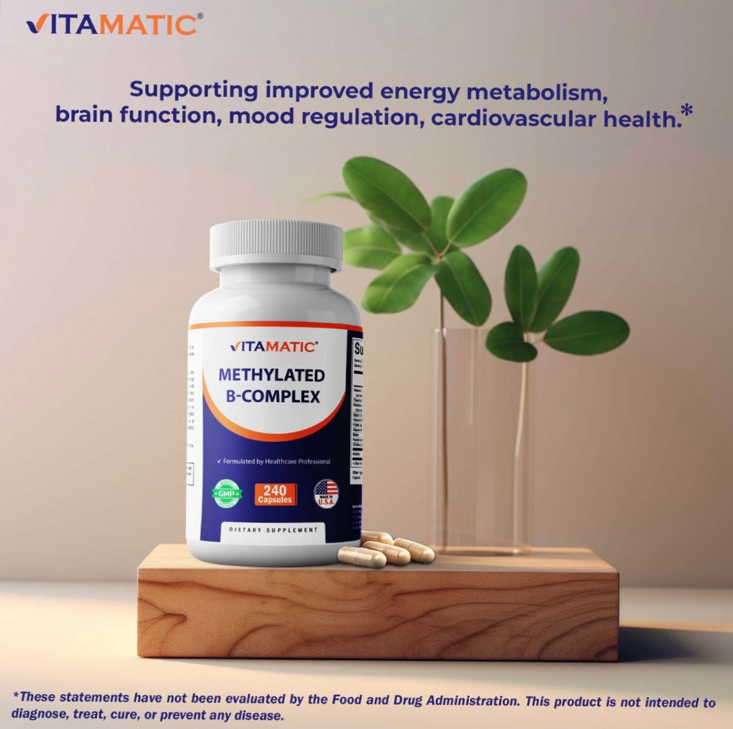 Methylated B-Complex Vitamins – 240 Capsules | Includes Methyl B12, L-5-MTHF Folate, Choline, Inositol, B1, B2, B3, B5, B6, Biotin -240 Ct