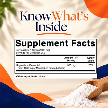 Magnesium Citrate Powder 1000mg, 250g Pouch