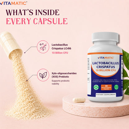 Vitamatic Lactobacillus Crispatus 10 Billion CFU with XOS Prebiotic - 60 Delayed Release Capsules
