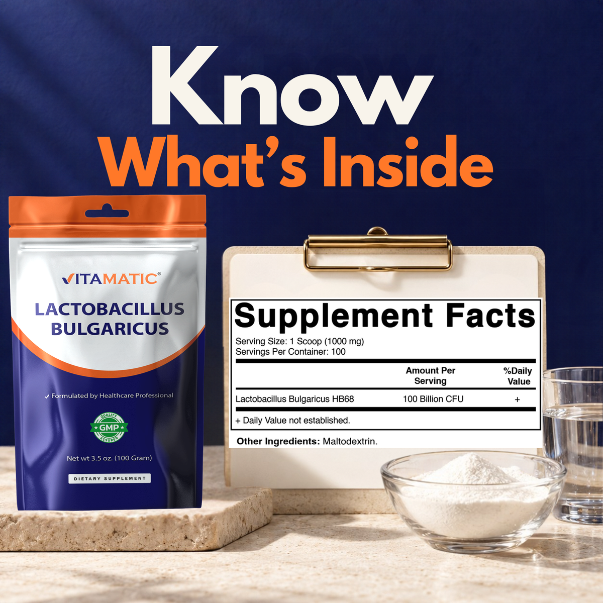 Lactobacillus Bulgaricus Probiotic Powder, 100g Pouch