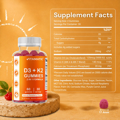 Vitamatic Vitamin D3 + K2 Gummies, 60 Gummies