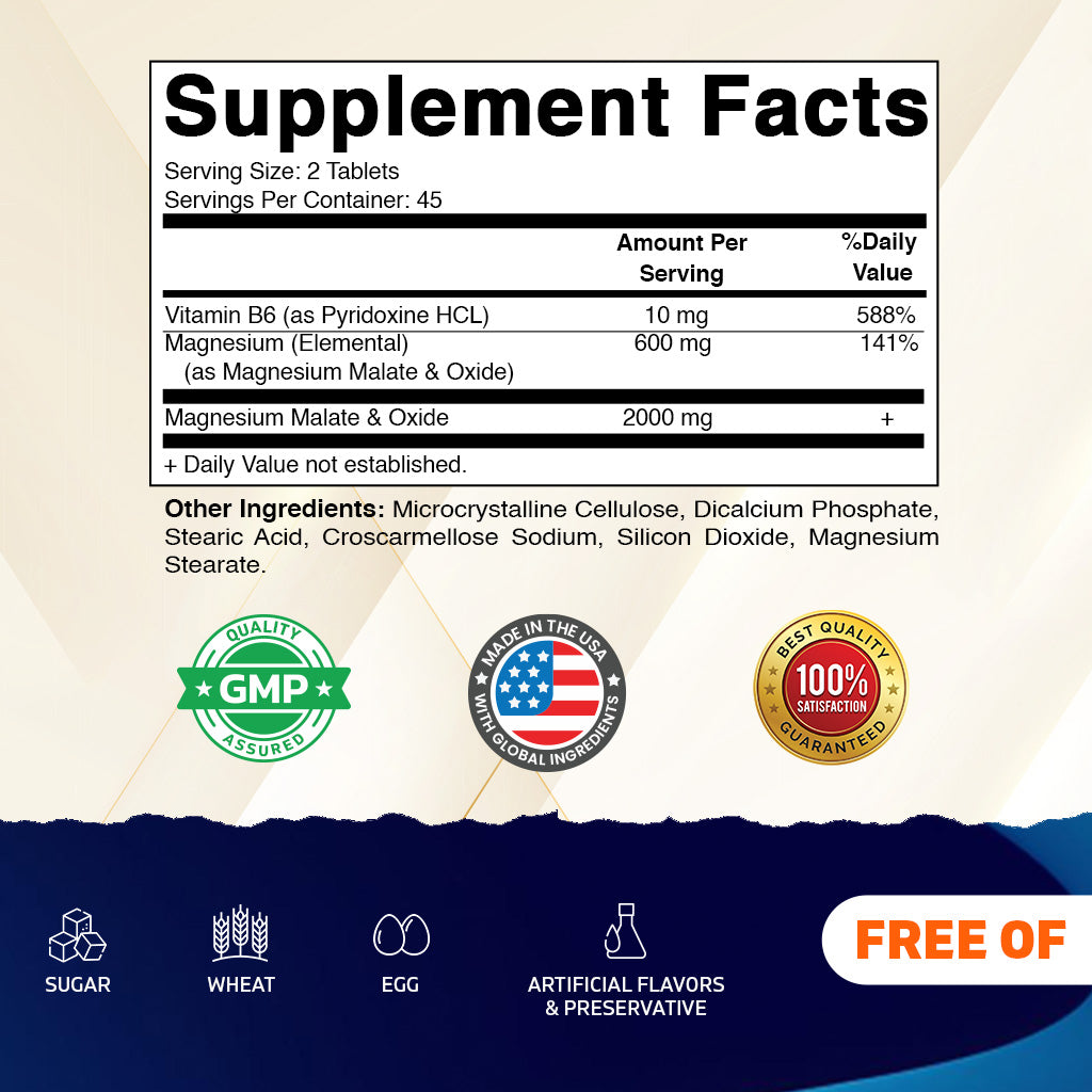 Magnesium Malate with B6, 90 Veg Tablets