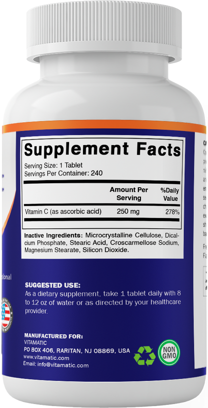 Vitamatic Vitamin C 250mg 240 Vegetarian Tablets