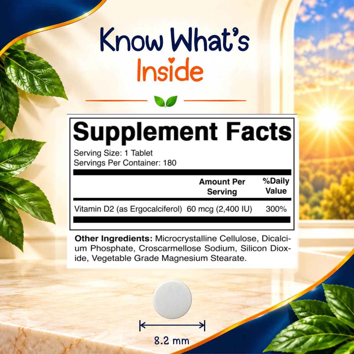 Vitamin D2 2400 IU (60 mcg), 180 Tablets