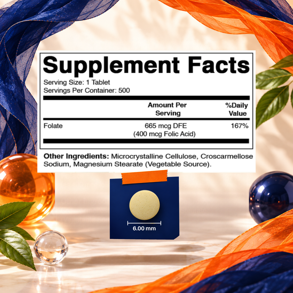 Vitamatic Folic Acid 400 mcg Supplement, 500 Veg Tablets