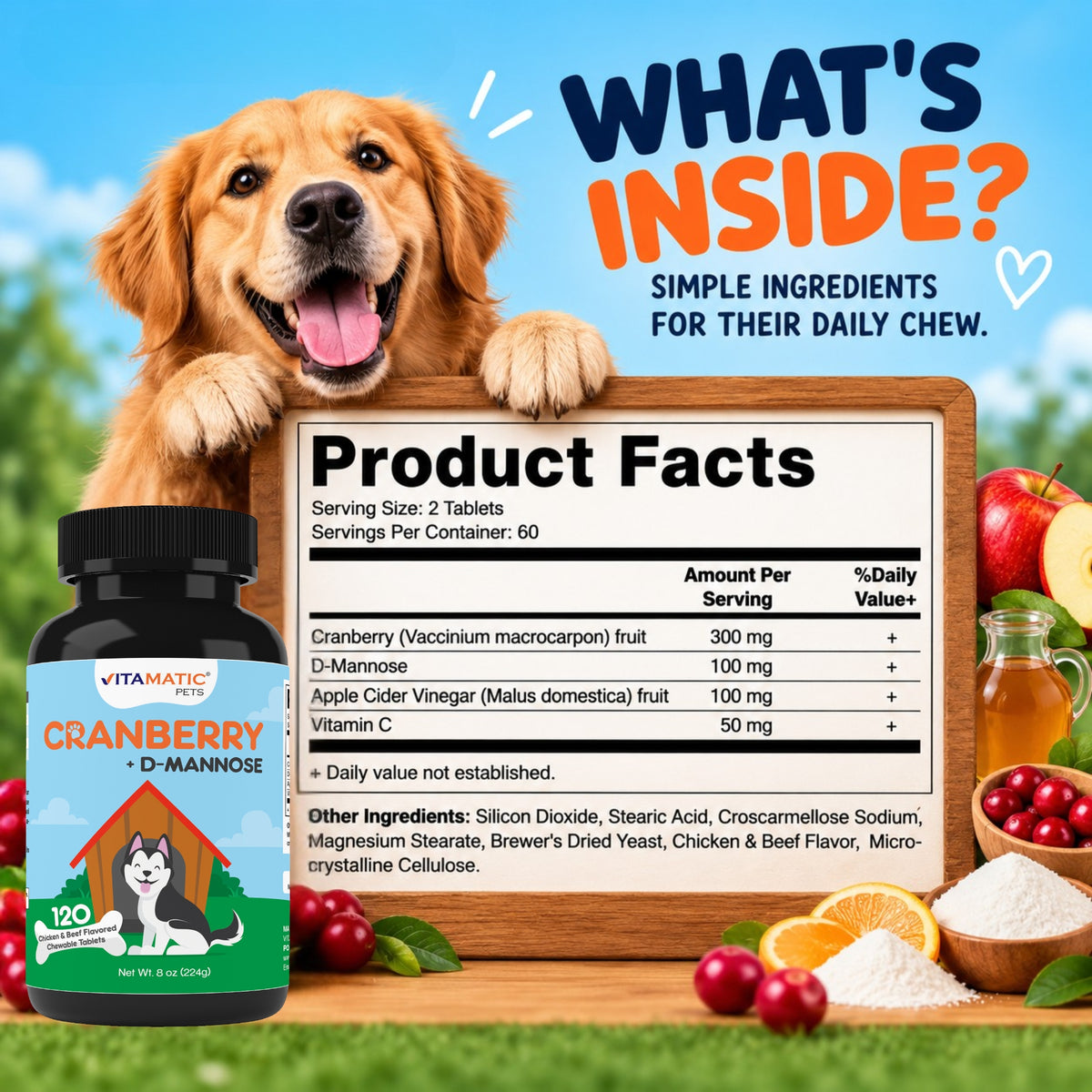 Vitamatic Cranberry for Dogs, 120 Chewable Tablets
