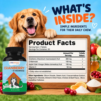 Vitamatic Cranberry for Dogs, 120 Chewable Tablets