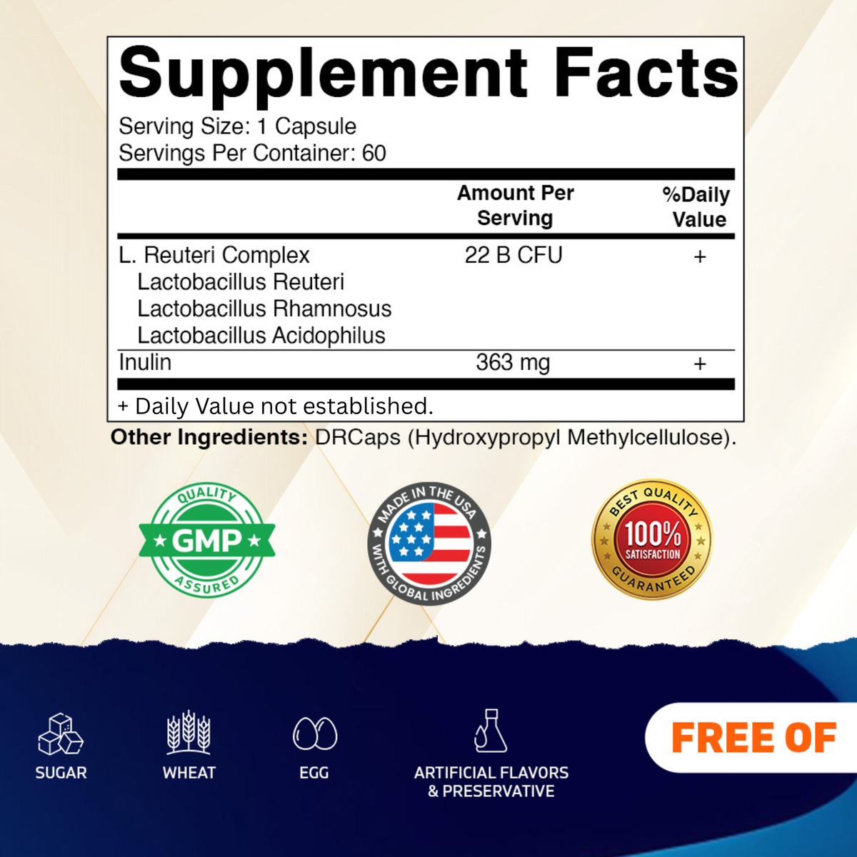 Lactobacillus Reuteri Complex 22 Billion, 60 DR Capsules