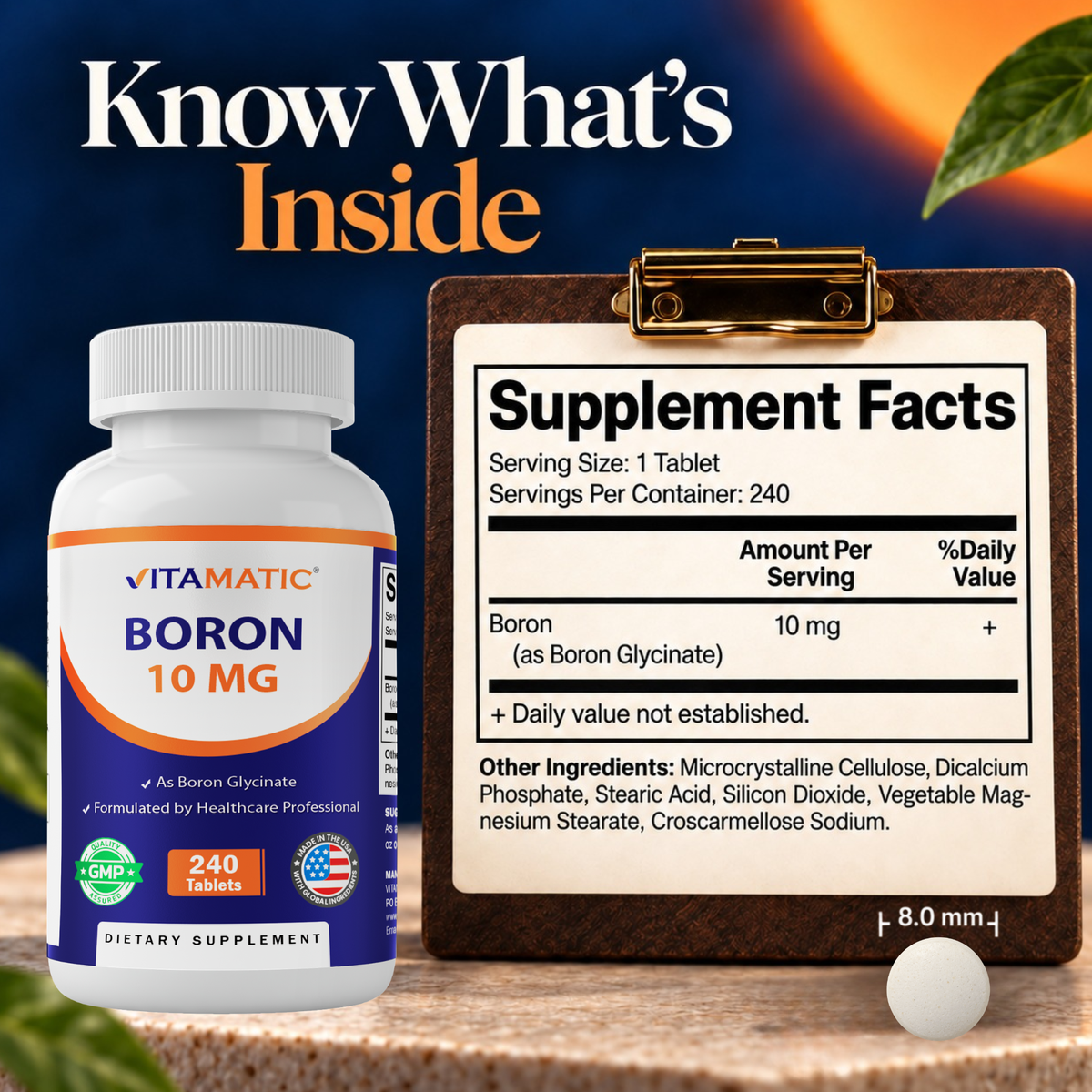 Vitamatic Chelated Boron Glycinate 10mg, 240 Tablets