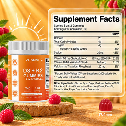 Vitamatic Vitamin D3 + K2 with Calcium Gummies, 240 Count