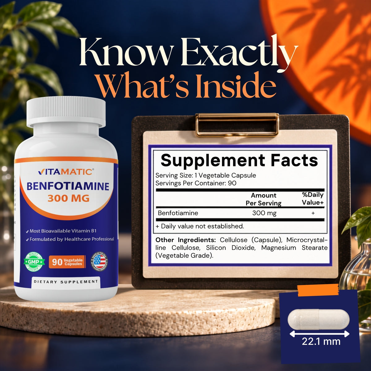 Benfotiamine 300mg Supplement, 90 Veg Capsules