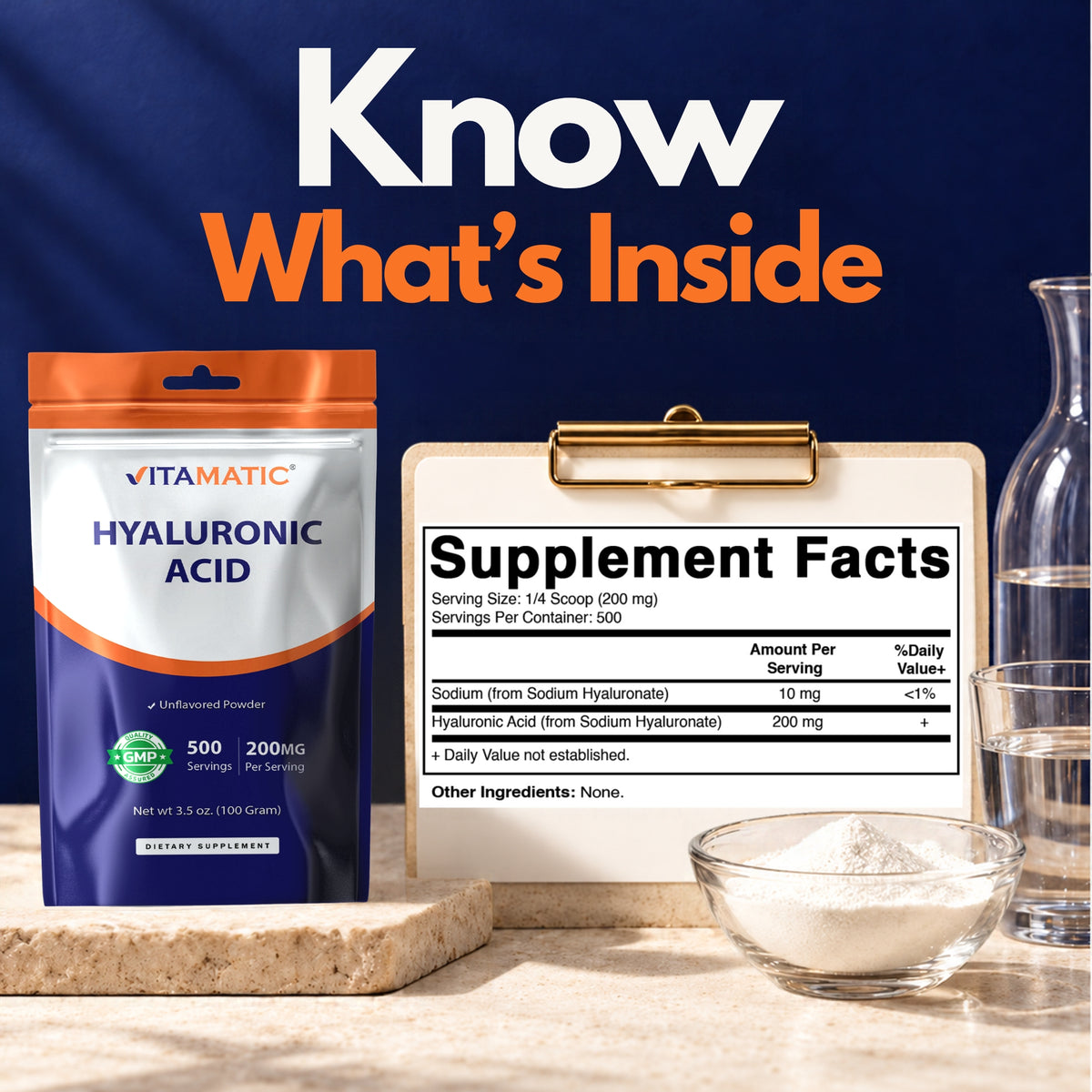 Hyaluronic Acid Powder, 100g Pouch