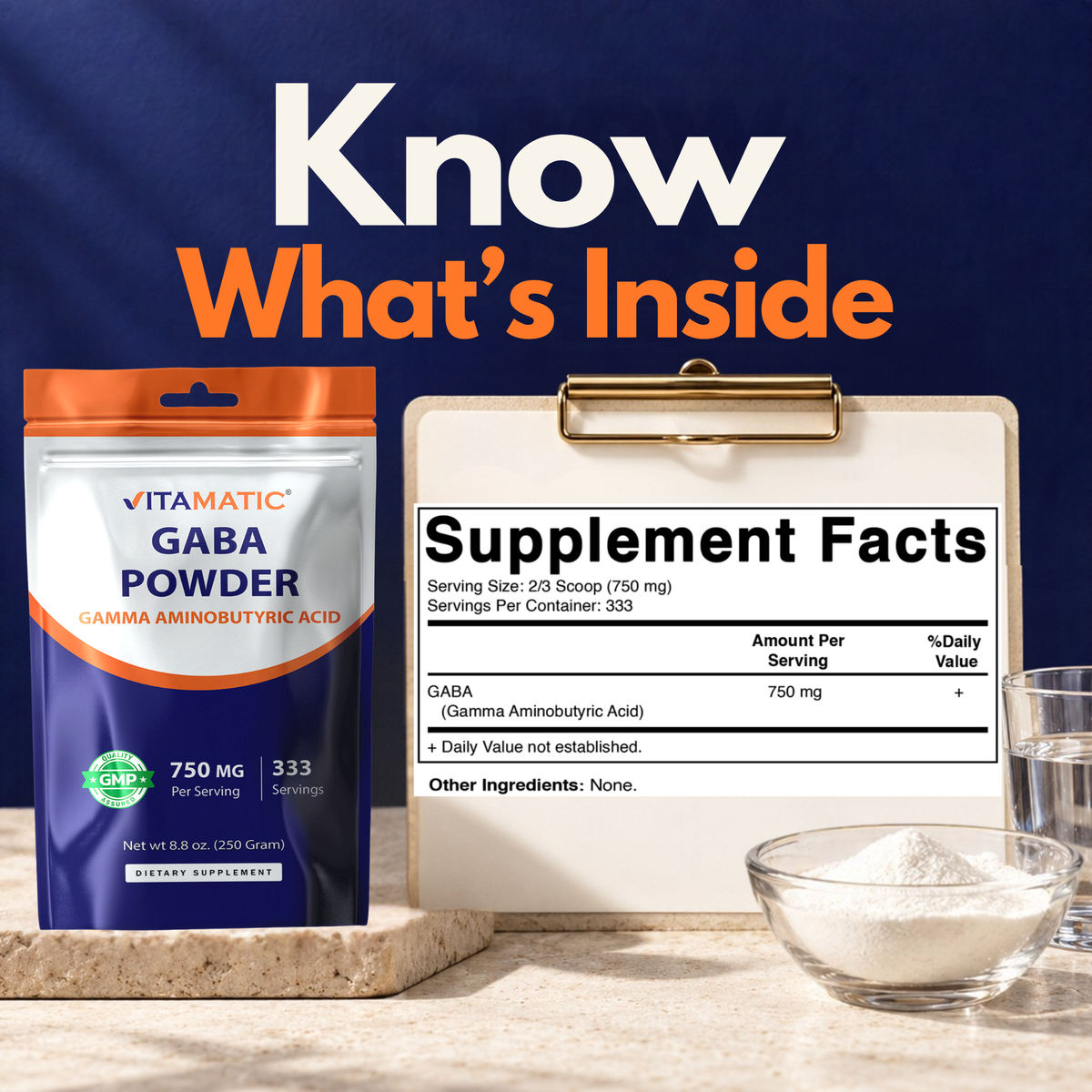 GABA Powder 750mg Per Serving, 250g Pouch