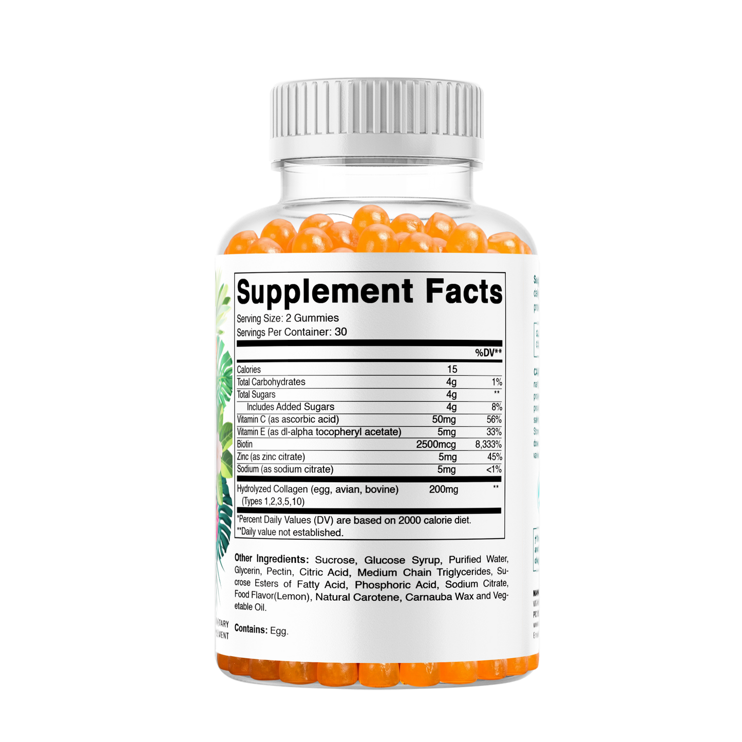 Hydrolyzed Collagen Gummies with Vitamin C, Zinc and Biotin, 200mg - 60 Gummies