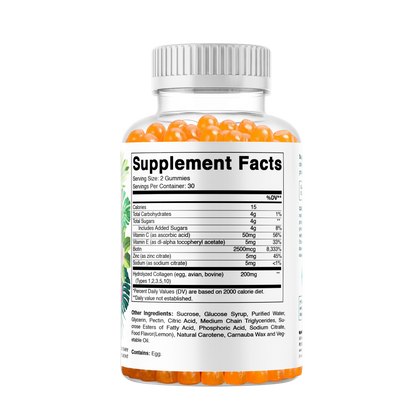 Hydrolyzed Collagen Gummies with Vitamin C, Zinc and Biotin, 200mg - 60 Gummies