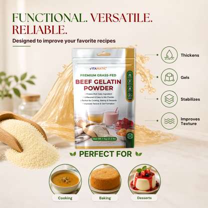 Vitamatic Grass-Fed Beef Gelatin Powder, 1 kg (2.2 lb)
