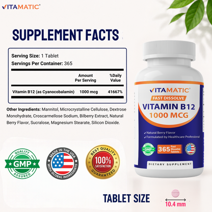 Vitamatic Vitamin B12 1000 mcg Fast Dissolve, 365 Tablets