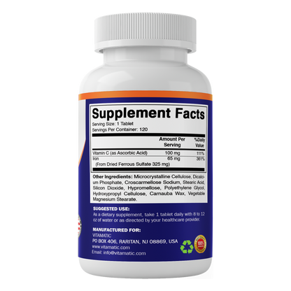 Ferrous Sulfate 325mg + Vitamin C 100mg Tablets