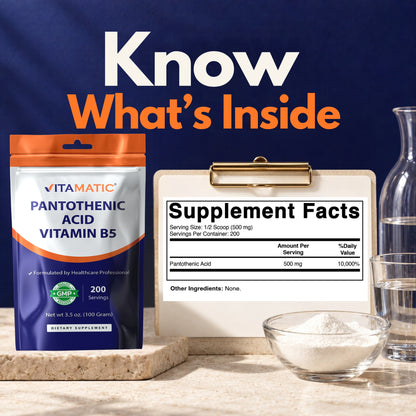 Pantothenic Acid Powder 500mg Per Serving, 100g Pouch