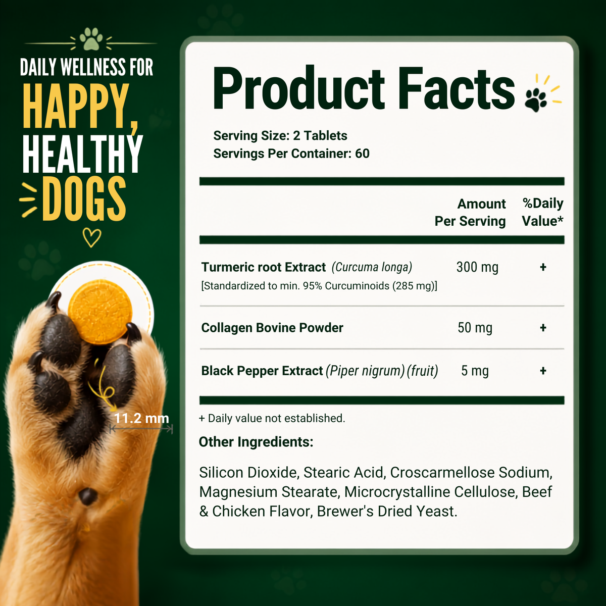 Turmeric+Collagen+Black Pepper for Dogs, 120 Tablets
