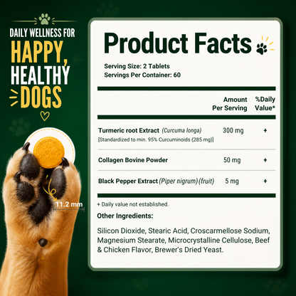 Turmeric+Collagen+Black Pepper for Dogs, 120 Tablets