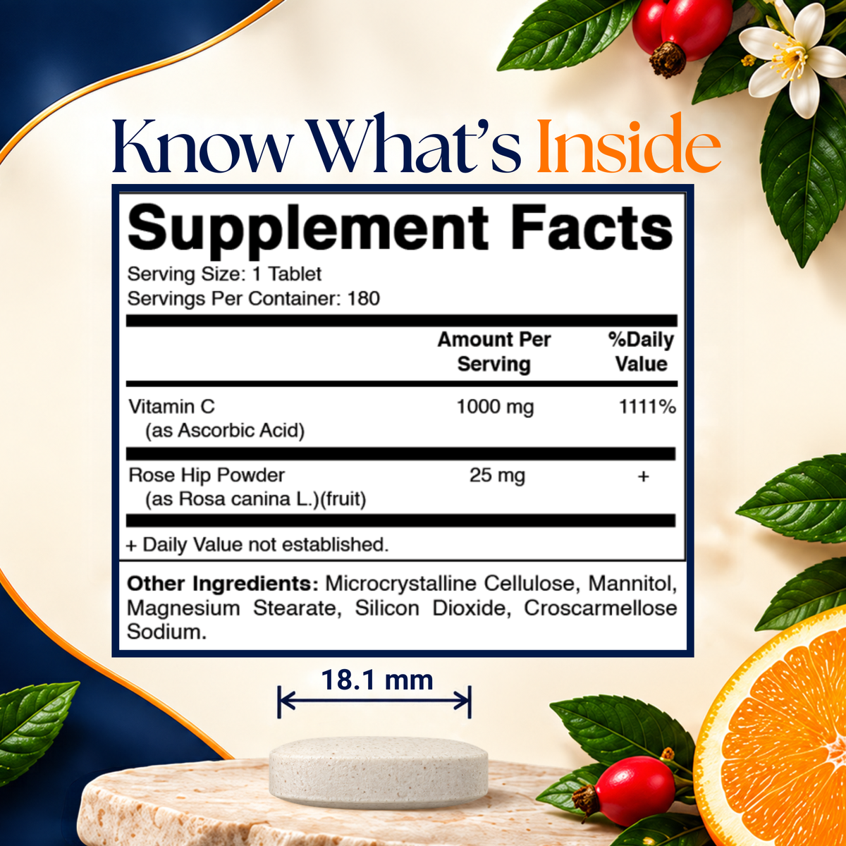 Vitamatic Vitamin C 1000 mg with Rose Hip 25 mg – 180 Tablets