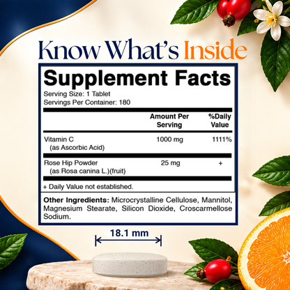 Vitamatic Vitamin C 1000 mg with Rose Hip 25 mg – 180 Tablets