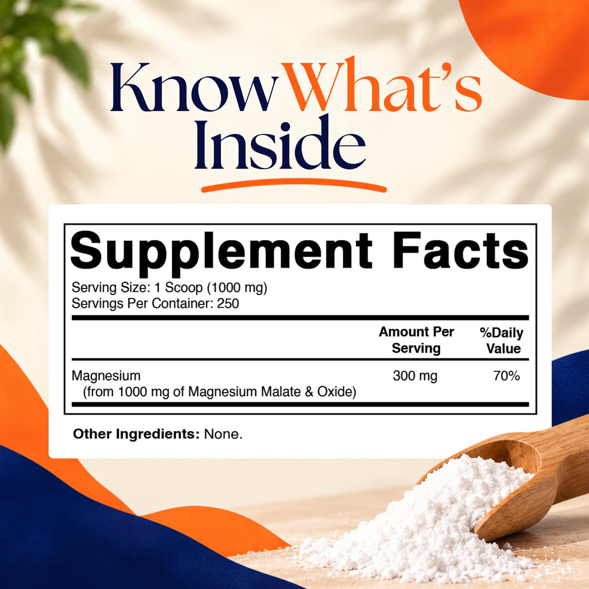 Magnesium Malate Powder 1000mg Per Serving, 250g Pouch
